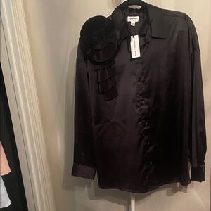 Chic Black Women's Dress Shirt with Ruffle Detail